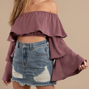 Tobi Show Off Dark Rose Shoulder Ruffled Blouse
